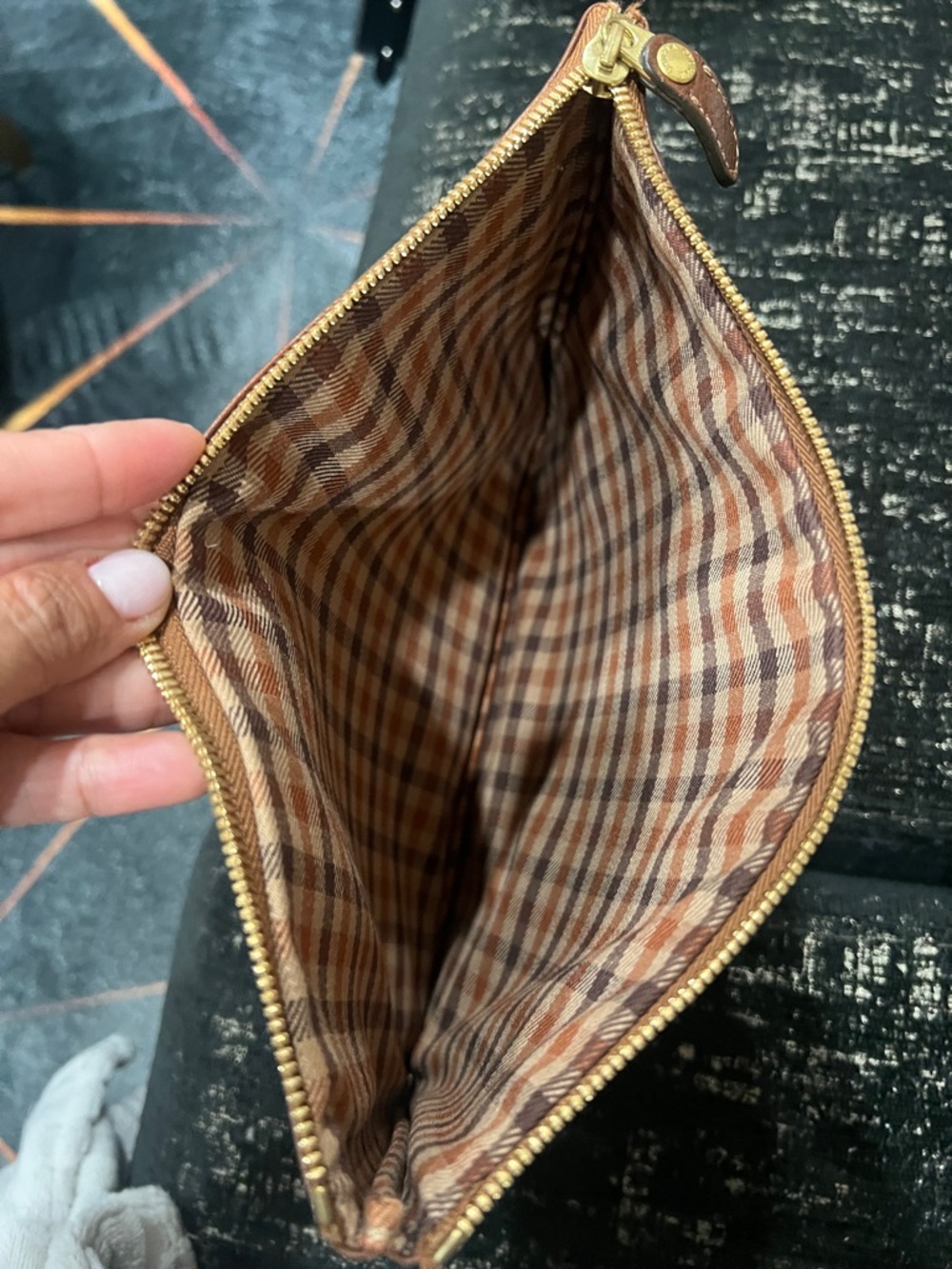 Ghurka Chestnut Pebbled Leather Pouch with Gold Zipper - Picture 9 of 9